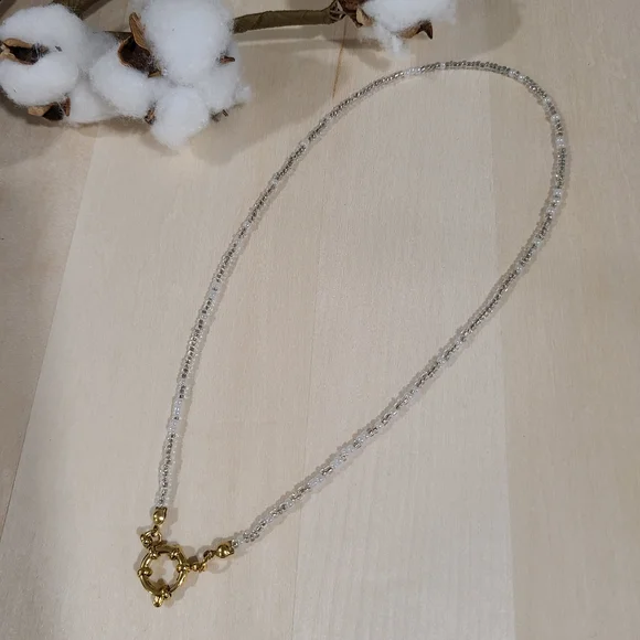 🩶🤍NEW🩶🤍 PRETTY!! SS 3MM Glass Bead Anchor Necklace in GREY,SILVER, &WHITE - Picture 8 of 13